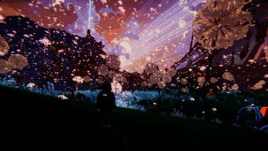 《浑天星途》游戏主视觉图，展现一名宇航员站在异星大地仰望星空，背景为巨大的破碎母舰与奇异地貌