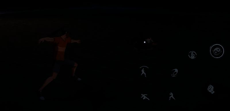 王也入世释放‘回沙踏’技能动画截图，脚步前冲，掌风凌厉，地面泛起气浪波纹