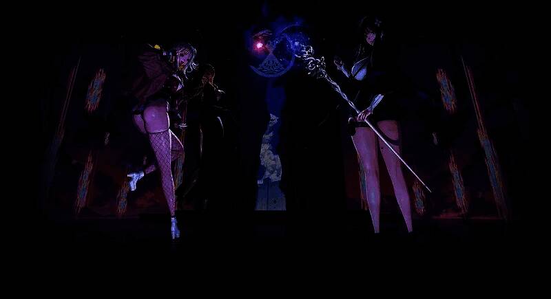 《Miresi：看不见的未来》预告截图，三位女主角在废墟中并肩站立，背景为崩塌的城市与血色天空