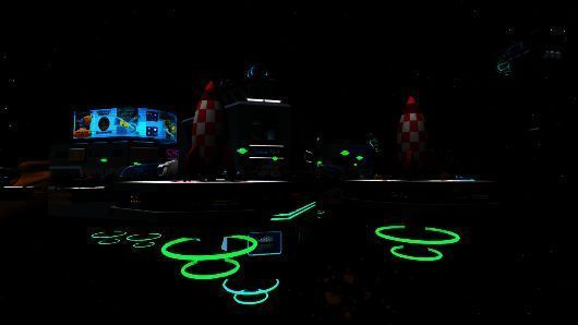 玩家操控角色在空间站外执行任务，背景是漂浮的小行星和闪烁的星云