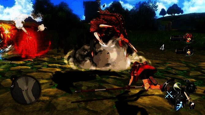 队伍四人组在战场中列阵待命，界面显示AT值与导力器槽，展现策略战斗系统细节