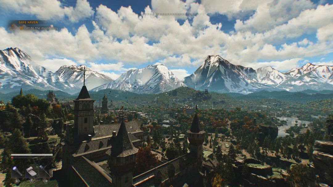 主角从高处跃下使用滑翔伞，身姿矫健，背景为广阔的开放世界地图