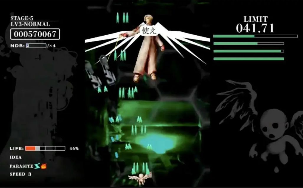 主角手持武器与类人形怪物对峙，战斗画面充满颗粒质感与光影对比