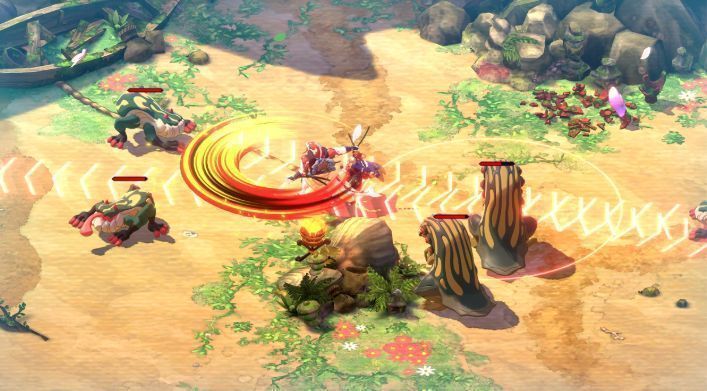 两名主角并肩作战的过场画面，永久居前持刀警戒，祈愿者在其身后施法支援