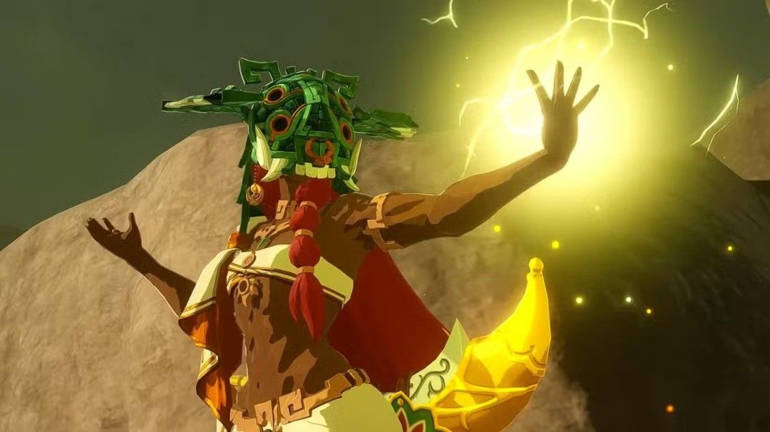 塞尔达公主身穿古代铠甲持剑作战的艺术设定图，背景为崩裂的天空与涌动的能量漩涡