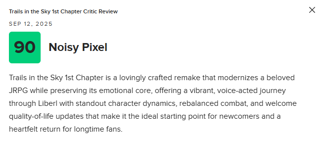 Noisy Pixel评测页面截图，评分90分，标题强调‘情感核心保留’与‘现代化改造’