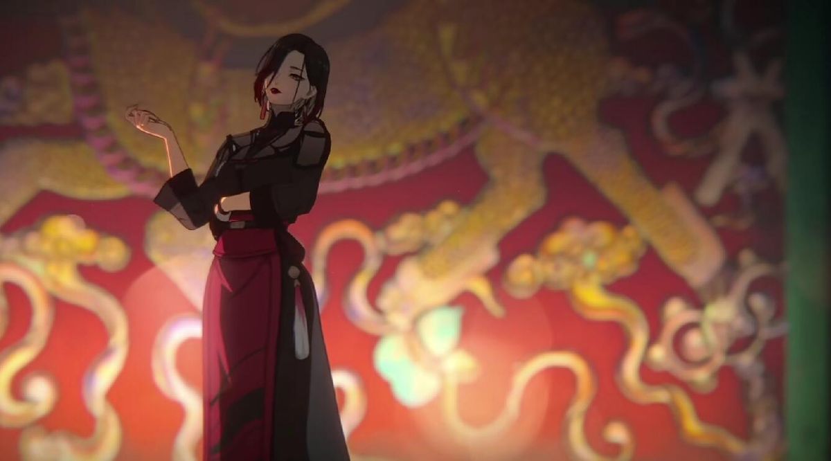 战斗场景中凌九释放绝技，身体化为蛇形虚影，能量波席卷四周敌人