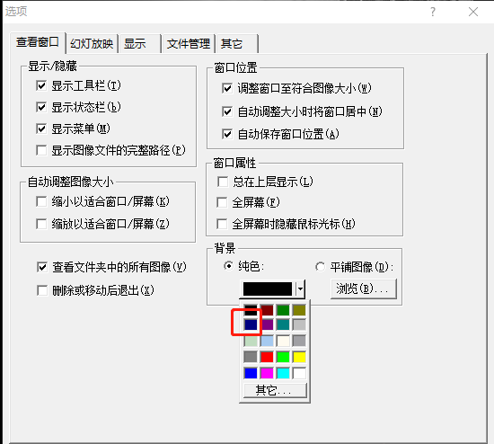 ACDSee背景颜色选择下拉列表，展示多种可选色彩样式