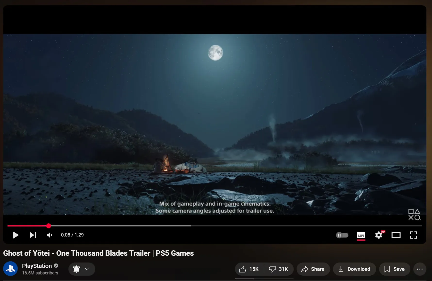 《羊蹄山之魂》官方预告片截图，展示主角持刀站立于山巅，背景为血色天空与飘雪