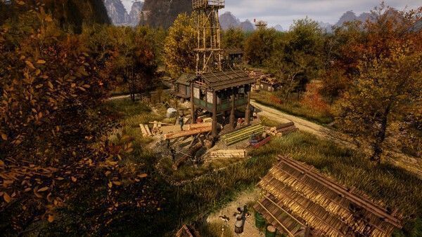 玩家在城市规划界面拖动房屋模块，下方显示人口、信仰与军力数据