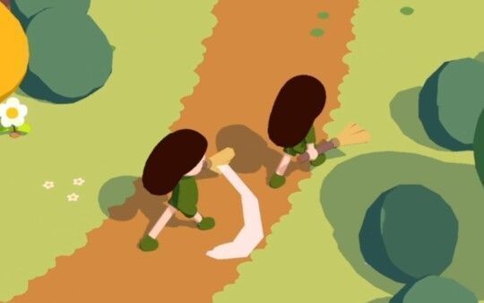 小人在花园里浇水，突然被喷射的植物吓得跳起，画面滑稽可爱