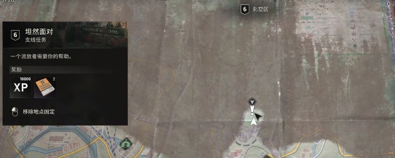 《消逝的光芒：困兽》游戏中玩家角色站在别墅区门前，周围环境破败，灯光昏暗，营造出紧张压抑的任务氛围