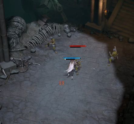 夜晚场景下多名幽蓝色灵魂漂浮在枯井周围，背景雷电交加