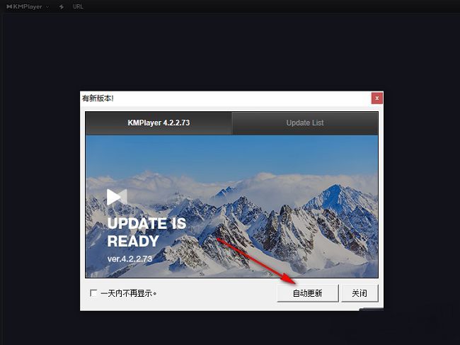 KMPlayer更新窗口中自动更新按钮被选中，正在进行版本升级