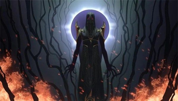 SSR英雄乌尔萨米尔立绘，身披暗色战甲，手持能量锁链，眼神冷峻地凝视前方