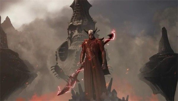 SP英雄阿兹拉克角色展示，全身燃烧着地狱之火，双目赤红，背后展开恶魔之翼