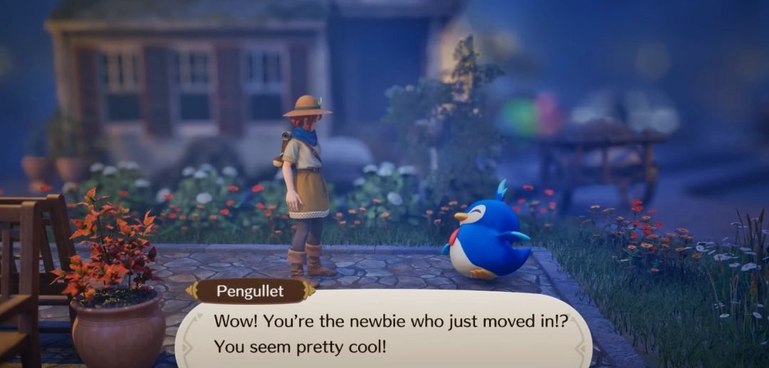 玩家角色正在给帕鲁喂食，帕鲁表现出开心的表情