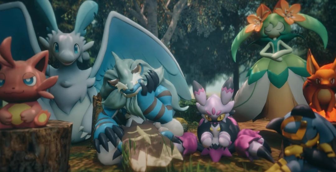 帕鲁在温室中照料植物，蒸汽管道与自动化设备细节精致