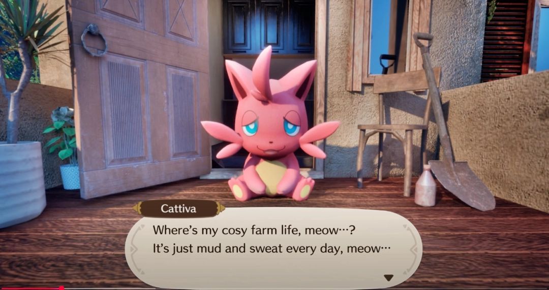 农场商店内部场景，货架摆满农产品，顾客帕鲁正在购物