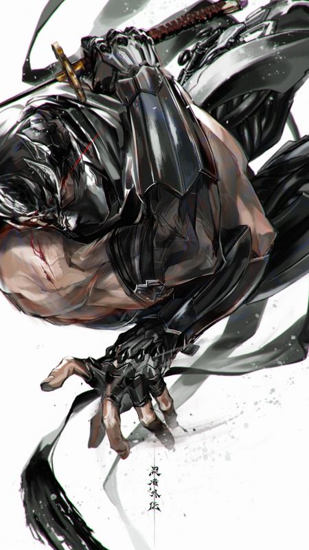 《忍者龙剑传4》游戏场景概念图，暗色调城市废墟中忍者跃起，火焰与刀光交织，充满紧张战斗氛围