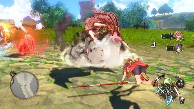 战斗画面展示，角色释放火属性魔法，技能特效绚丽，敌人被击飞，界面显示指令选择菜单