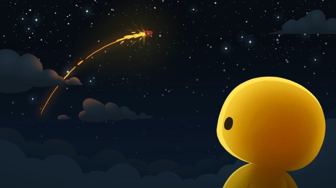 宇宙飞船起飞场景，主角站在飞船旁挥手告别地球，背景是星空与行星环