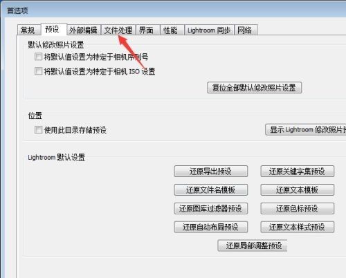 首选项窗口中‘文件处理’选项卡被激活，页面显示多项与文件性能相关的设置项