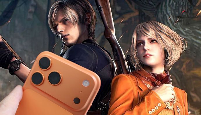 iPhone 17 Pro运行《生化危机4：重制版》游戏画面，画面细节丰富，光影逼真，角色动作流畅