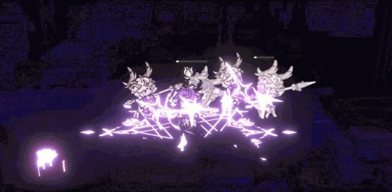 必杀技动画截图：赫尔娜召唤巨型黑色枪阵贯穿敌人，伴随强烈光影特效与击飞判定