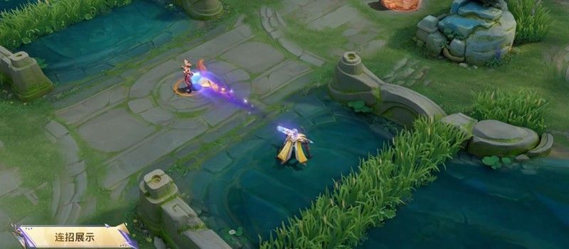 游戏中莱西奥释放技能时的特效画面，蓝色能量光束环绕周围