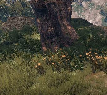 玩家手持斧头连续砍伐松树，动作流畅，木材不断掉落