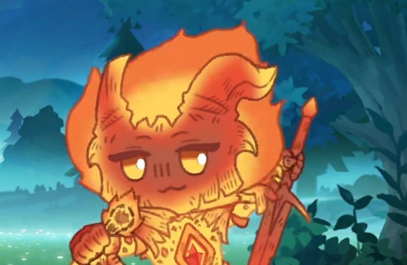 伊芙利特角色立绘，红色火焰头发，手持小剑，眼神灵动充满活力