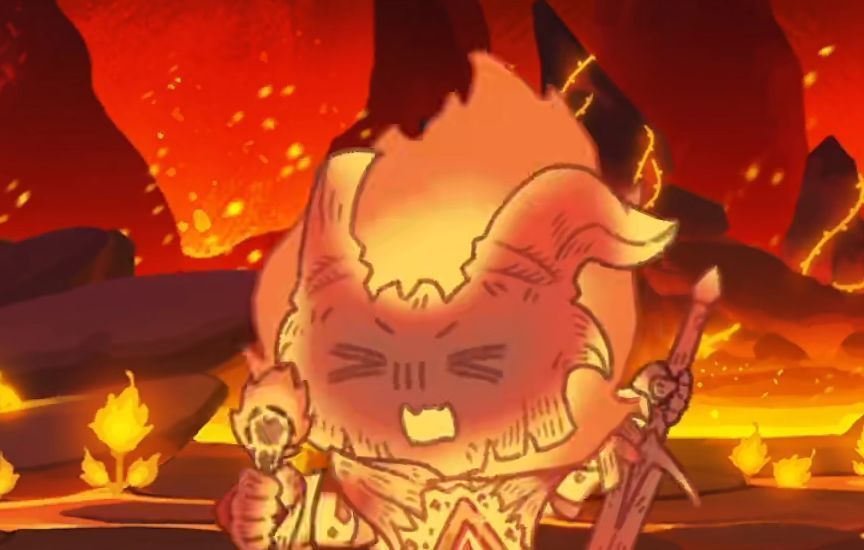 伊芙利特从天而降的动作截图，火光四溅，冲击波扩散，场面震撼