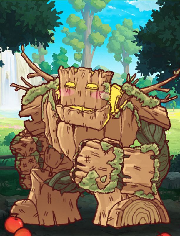 技能自然保护界面展示，大木头周身环绕绿色能量屏障，UI显示护盾数值基于生命值百分比生成