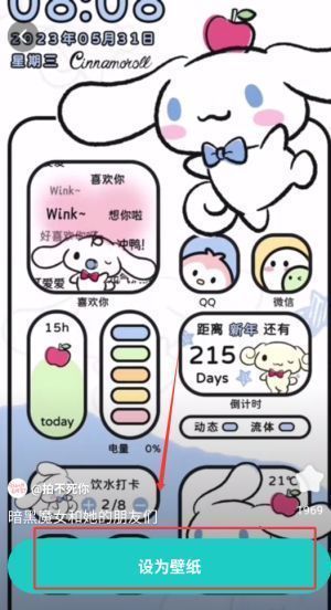 动态壁纸设置界面，底部红色按钮标注‘设为壁纸’，上方为正在播放的宇宙星轨动画