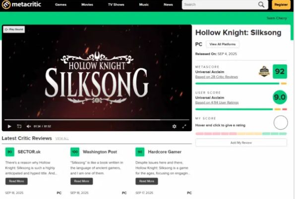 游戏中一场激烈的Boss战场景，小骑士在空中翻跃躲避攻击，敌人释放巨大丝线技能，画面充满张力