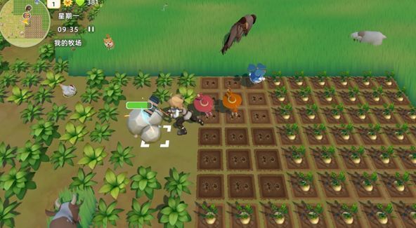 玩家正在矿洞内挥动镐子挖掘矿石，周围散落着各类矿物和宝箱