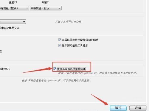 设置完成后，Lightroom主界面文字显示清晰、边缘平滑