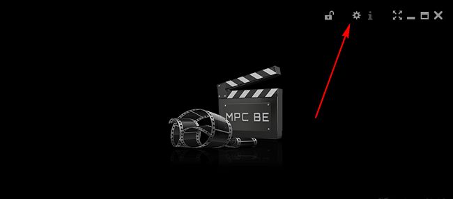 mpc-be播放器主界面，右上角红圈标注齿轮形状的设置按钮