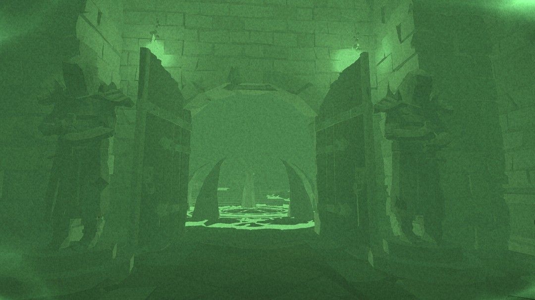 夜晚庭院场景，枯树缠绕铁链，远处钟楼指针停在午夜十二点