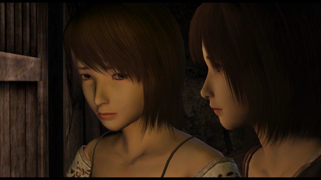 角色跪坐在地，神情哀伤，背景是破败神社