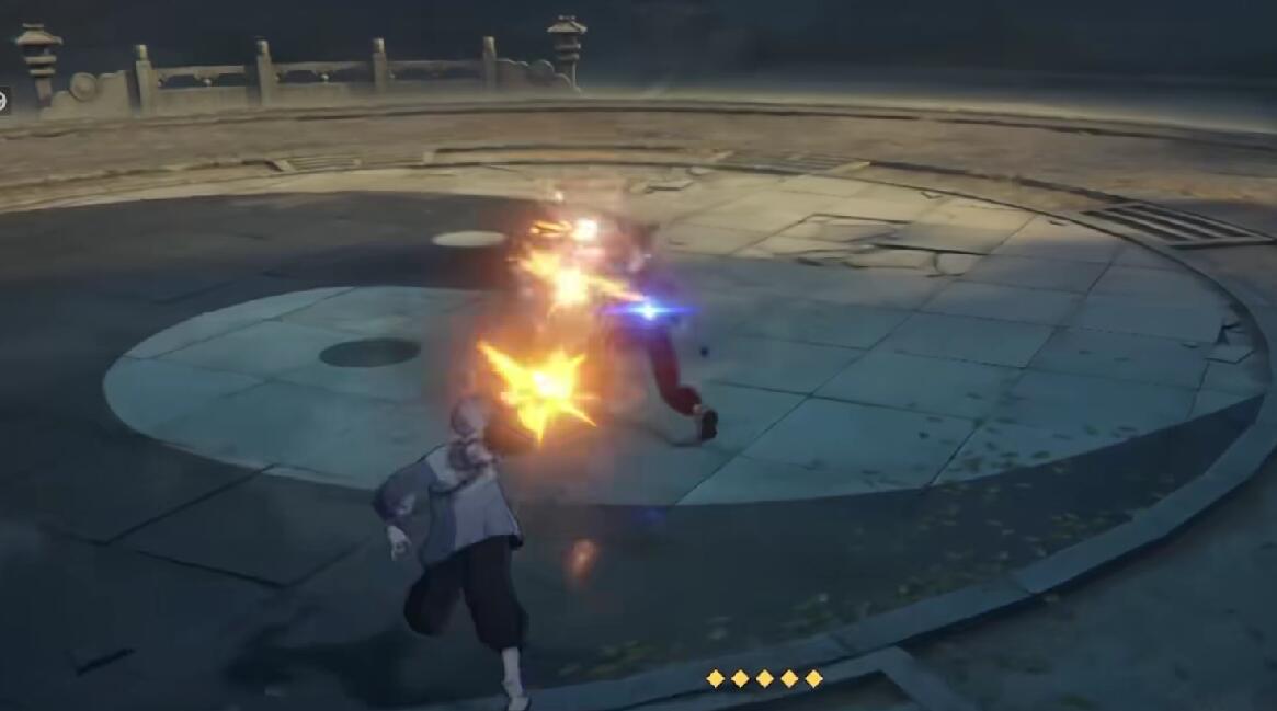 如花与敌方角色对战场景，正在进行高速连击，屏幕显示连击数持续上升