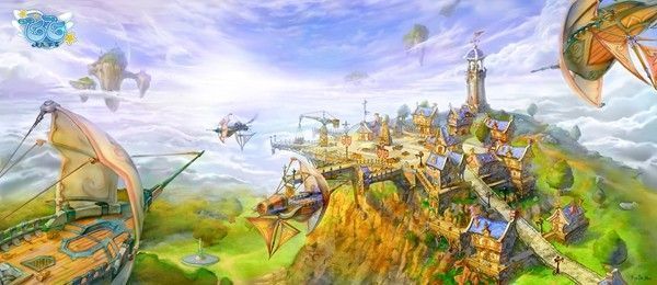 游戏内城市全景截图，建筑风格梦幻可爱，NPC与玩家角色穿梭其间，生活气息浓厚