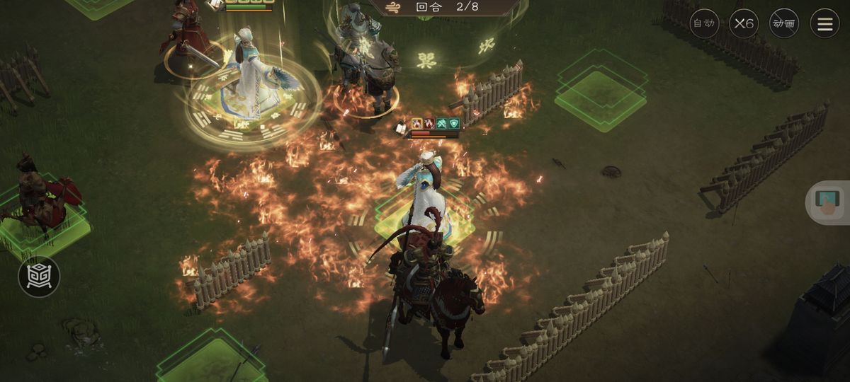 吕布与周瑜集中火力攻击敌方主将，技能特效交织