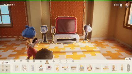 动态演示：小人在书桌上利用文具搭建家园，使用订书机作为屋顶支架，回形针做成梯子攀爬