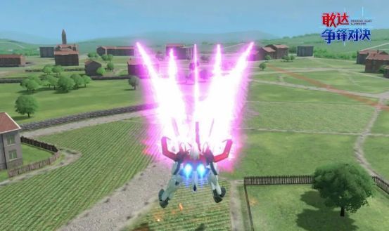 凤凰敢达启动全身武器系统，释放覆盖全场的强能光束照射