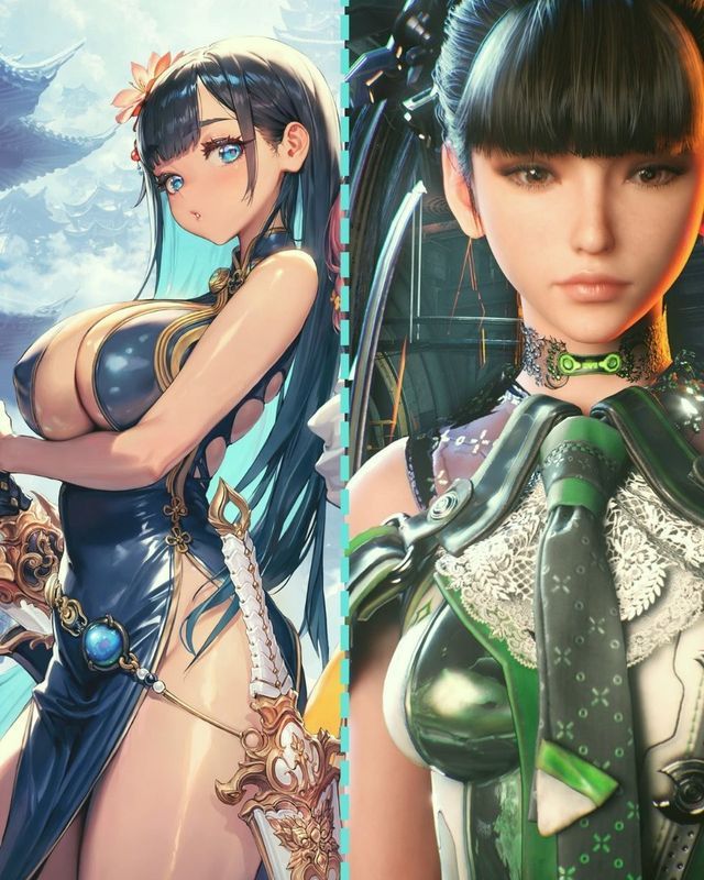 《剑星》游戏内实机画面片段，主角在废墟城市中与机械敌人激烈交战，光影效果与动作细节极为精细