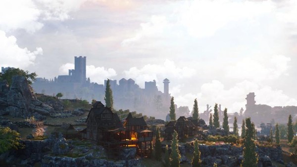 哈尔马尔群岛全景俯瞰图，展示广阔的海岸线、密集的森林与错落的山丘，远处海面波光粼粼