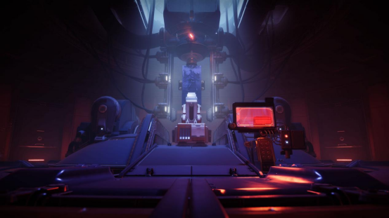 塔尔西斯前哨站内部全景，充满赛博朋克风格的霓虹灯与机械装置，多名不同职业的守护者在交易与交谈