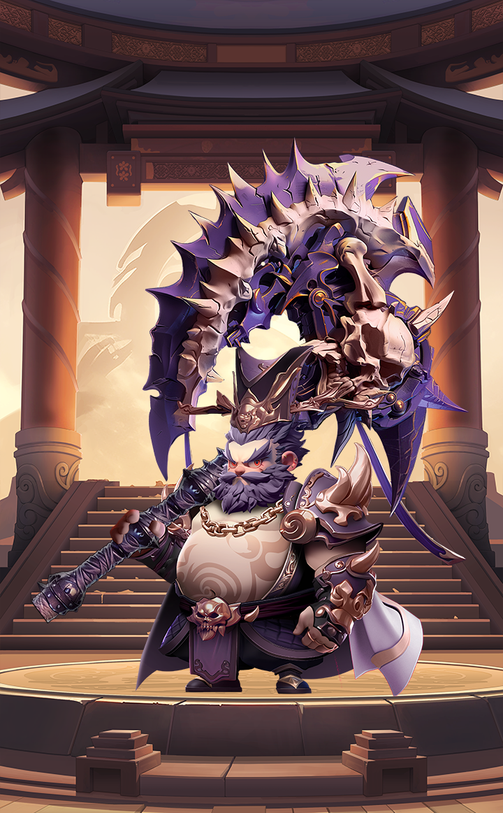 游戏内董卓技能释放动画截图，周身环绕暗红色能量波纹，地面崩裂，展现其霸气十足的大招特效